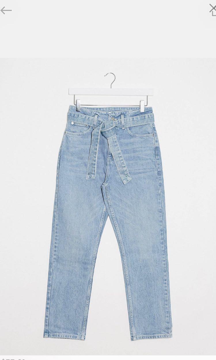 Topshop paperbag waist straight leg jeans in bleach Clearance