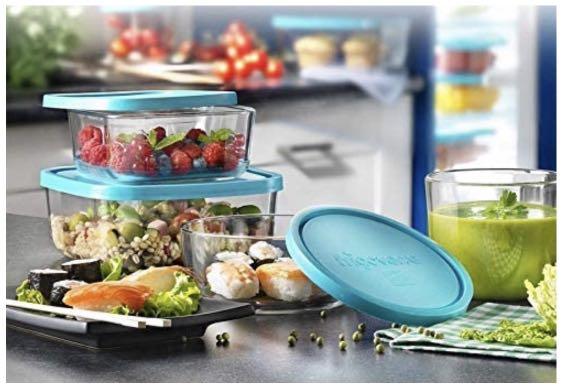 Square glass food container turquoise plastic lid 4 x 4  / 10 x 10 cm -  Frigoverre - Bormioli Rocco