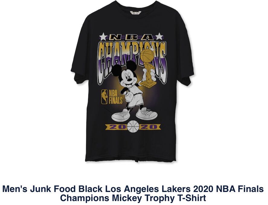 Disney x Junk Food Black LA Lakers 2020 NBA Final Champions Mickey Trophy Tee Carousell