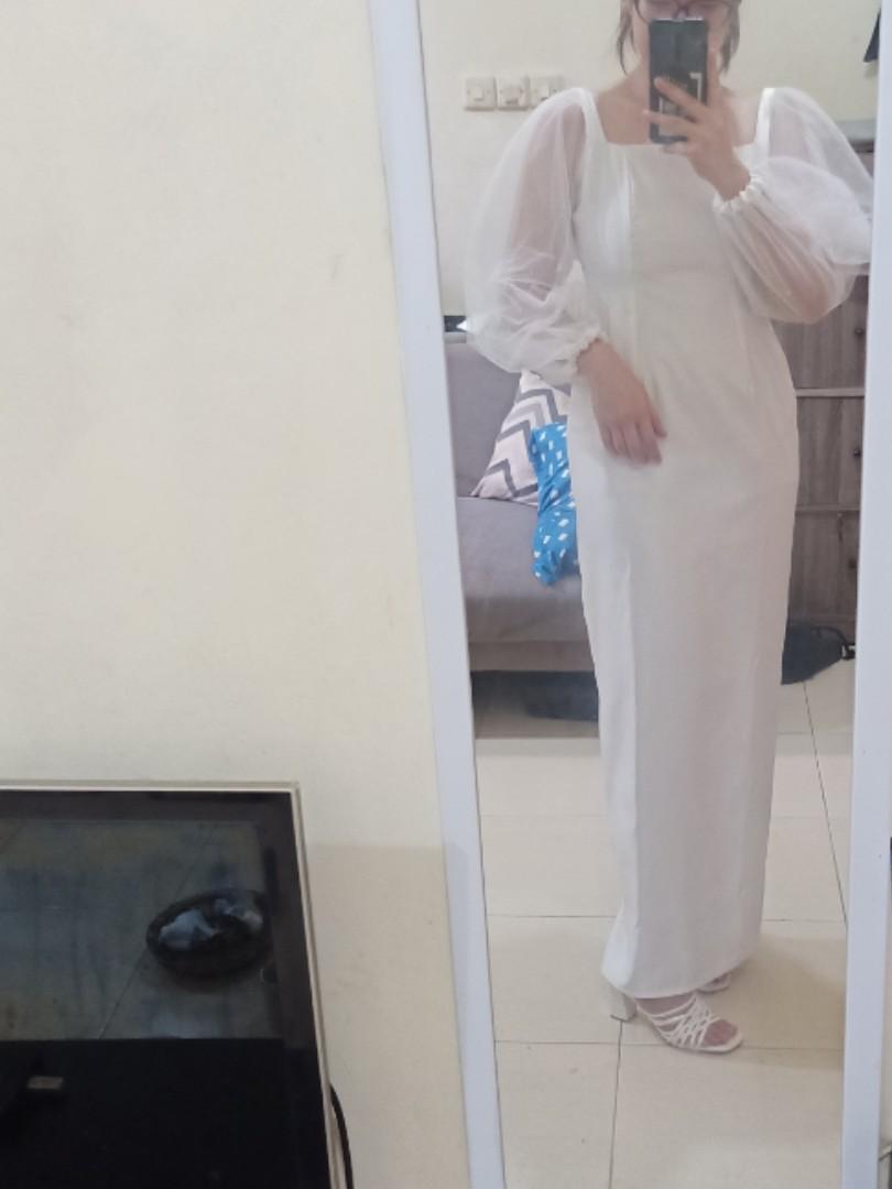 Dress Pesta White Dress Putih Korean Style Prewedding Fesyen Wanita Pakaian Wanita Gaun Rok Di Carousell