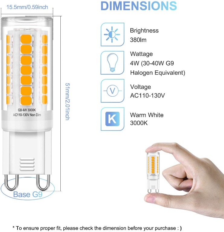 G9 Led Bulbs 4w 40w Halogen Replacement Warm White 3000k Standard Bi Pin G9 Base Ac 120v Cri 83 Non Dimmable For Ceiling Fans Chandeliers Pendants Wall Sconces 5 Pack Furniture Home Living