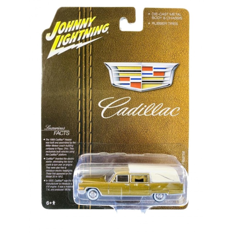 Johnny Lightning 1966 Cadillac Hearse Gold 1 64 Scale Die cast Car Hobbies Toys Toys Games on Carousell