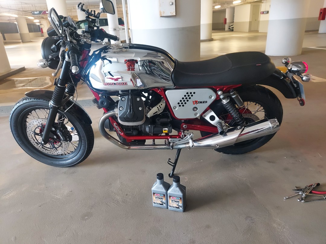 Moto guzzi V7 racer oil change on site, Motorcycles, Motorcycle