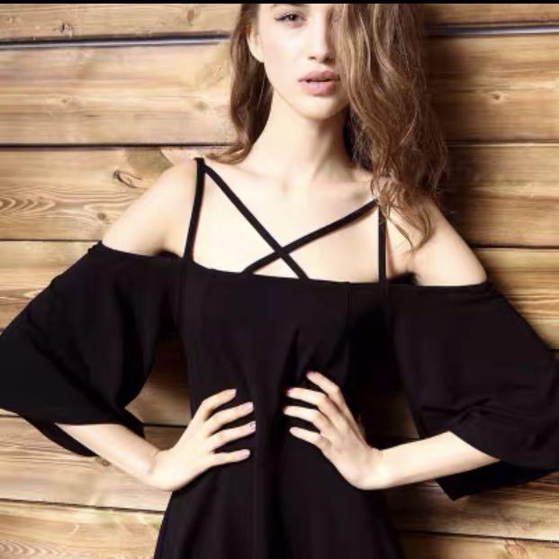 Plus size (Category: Dresses) located in Singapore. Submitted by luxurious_drobe (Listing ID 1049607396, Image 2). Description: 5XL black cold shoulder dress.