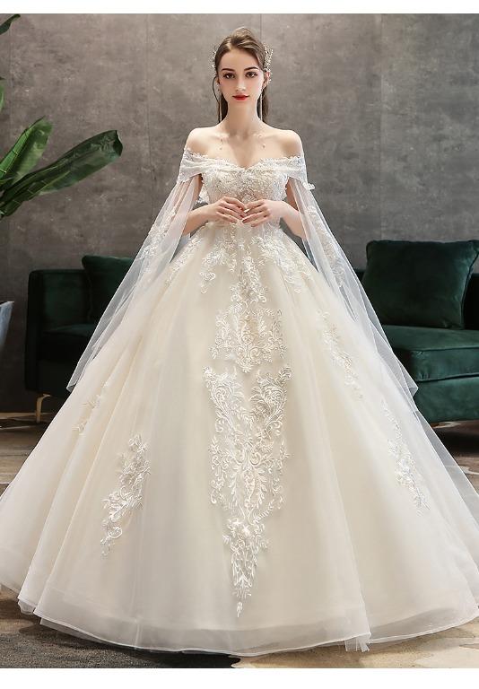 Off shoulder gown with cape online