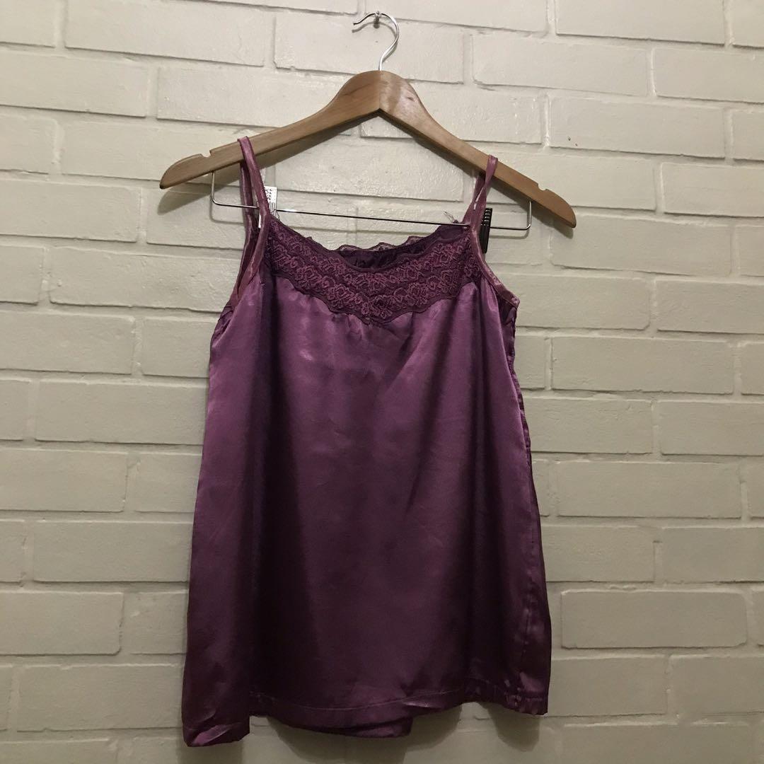 Purple Silk Cami with Lace Trim (Category: Blouses) located in Quezon City. Submitted by abbycries (Listing ID 1049627799, Image 1). Description: fits s-m nationwide shipping, shouldered by buyer 100% of sales will be donated to fundraisers for victims of Typhoon Ulysses.