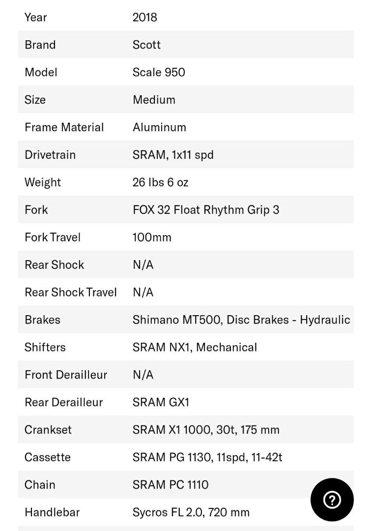 Scott scale hotsell 950 size chart