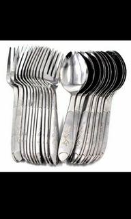 Stainless steel thin spoon and fork 24 set silver