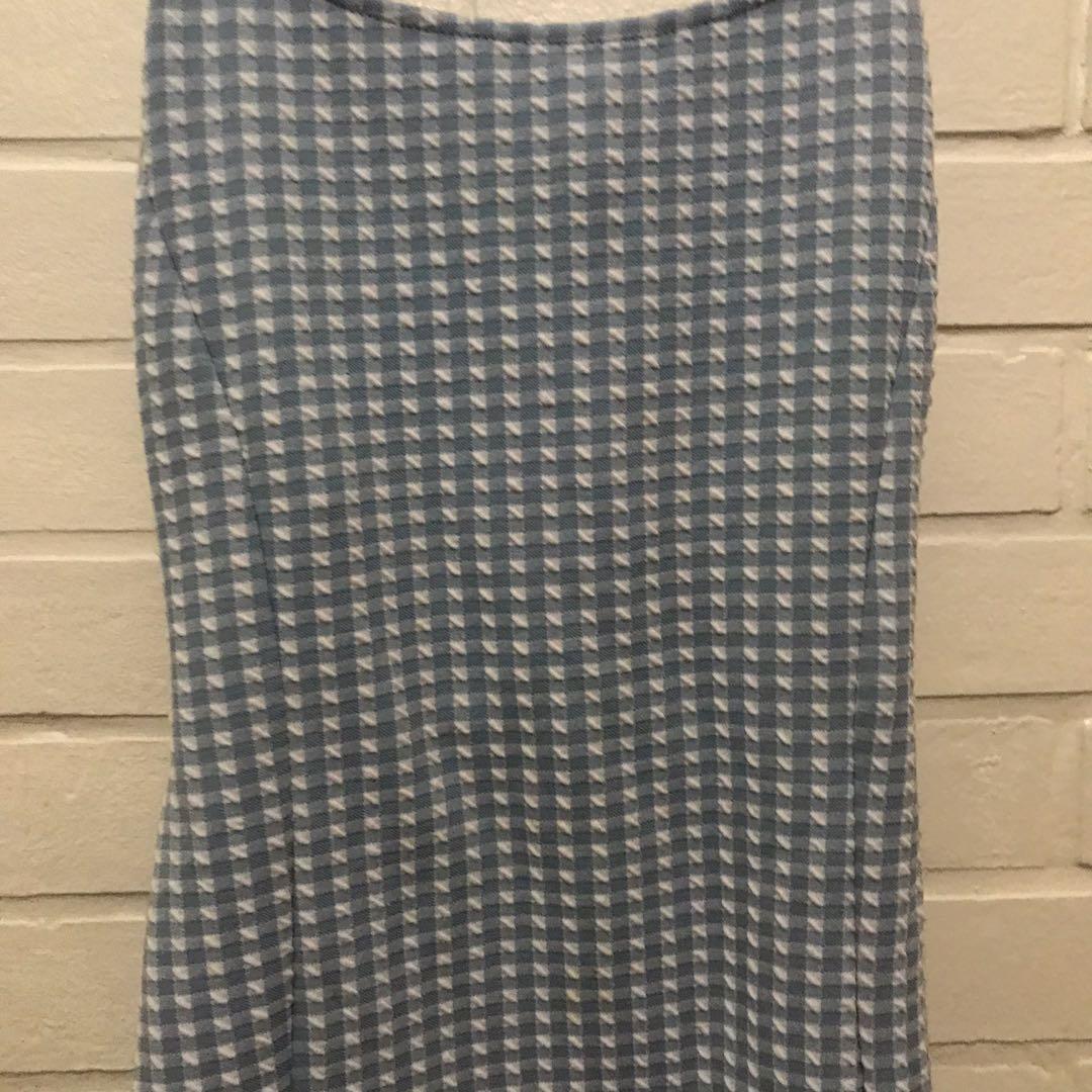 TOPSHOP Light Blue Gingham Dress (Category: Dresses) located in Quezon City. Submitted by abbycries (Listing ID 1049631129, Image 2). Description: super flattering, ties at the back (3rd pic) pm for pic when worn nationwide shipping, shouldered by buyer 100% of sales will be donated to fundraisers for victims of Typhoon Ulysses.