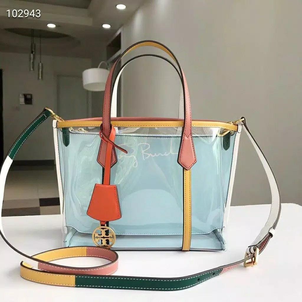 Tory burch perry pvc small triple compartment store tote