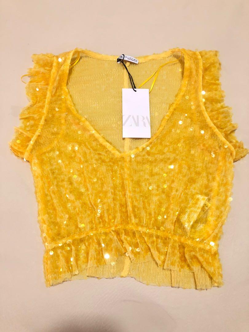 zara yellow sequin top