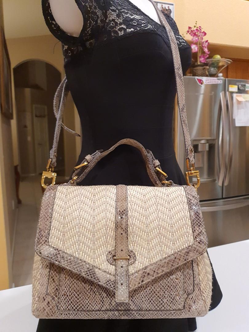 Tory Burch, Bags, Tory Burch Natural Snake Raffia Leather Tote