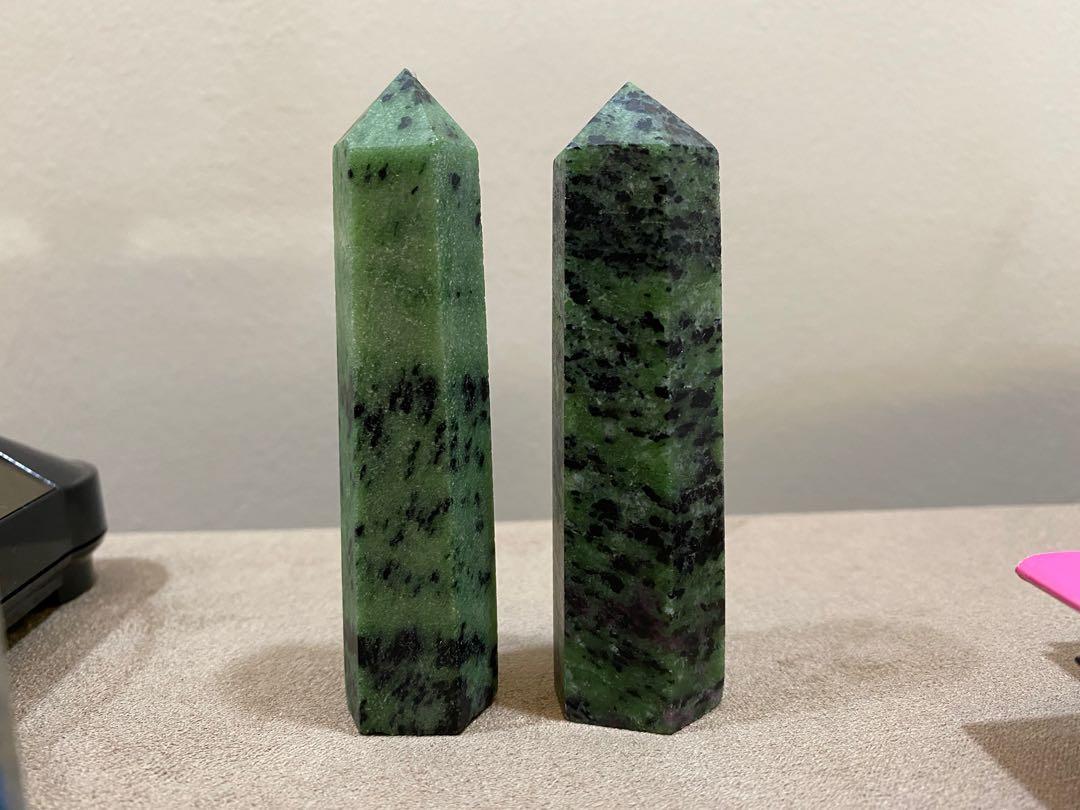 Epidote Pointer (Category: Precious Stones) located in Singapore. Submitted by sg_crystals (Listing ID 1049796435, Image 1). Description: Epidote Pointers From Left to Right: 1. $13 (84.8mm x 21.8mm) 2. $15 (83.2mm x 24.7mm) Local SG Delivery $5. Epidote stimulates the immune system, aids in the healing process, and is a great stone to use for physical recovery. Epidote increases personal power, clears the emotional body aura, and even increases 