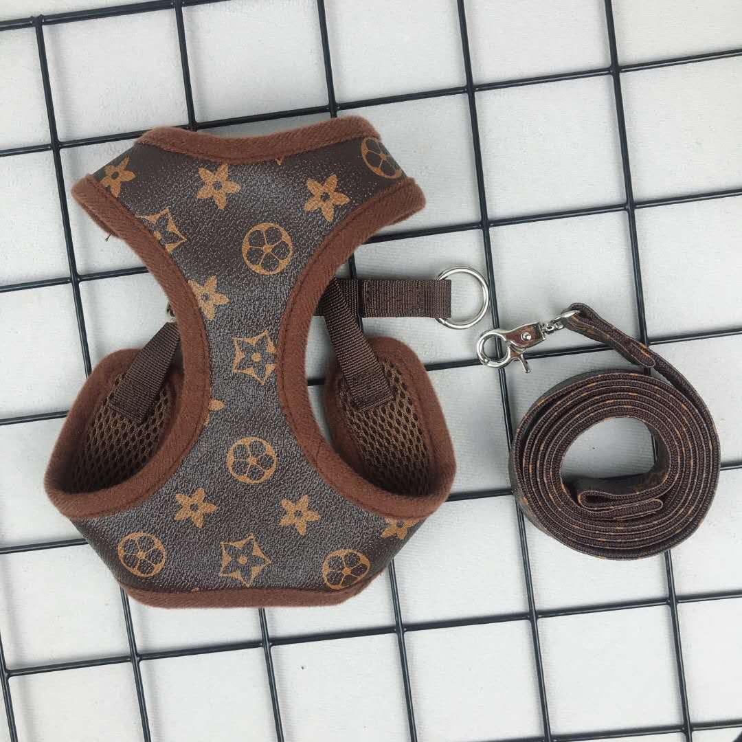 Chewy Vuitton  Classic Mongram Harness and Leash Set  Dog Apparel