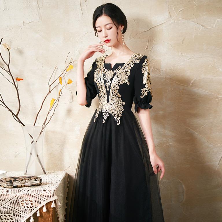 PO black red chinese long sleeve prom dress gown RBP1602, Women's Fashion,  Muslimah Fashion, Dresses on Carousell