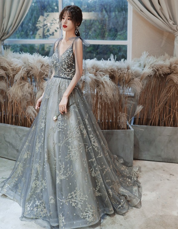 PO grey fishtail wedding prom evening dress gown RBP1595 Women s