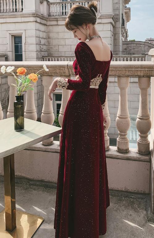 PO red long sleeve wedding prom evening dress gown RBP1598