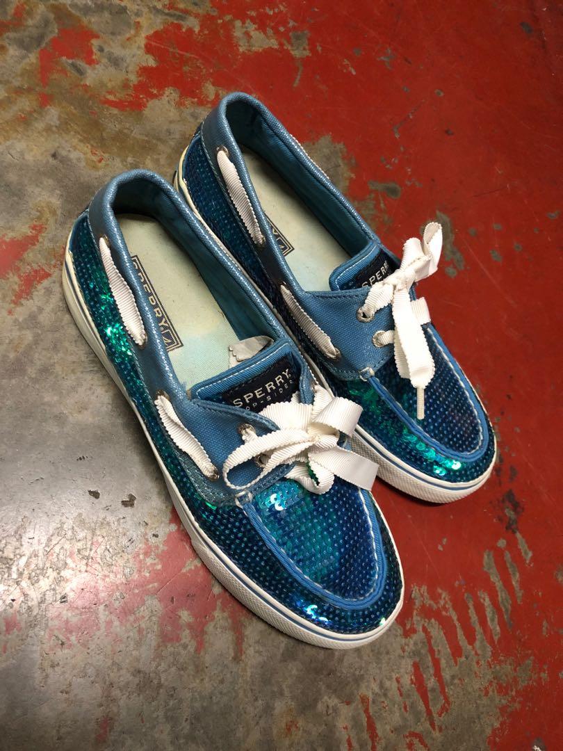 Sperry Top Sider Wmns Iridescent Blue Sequin Boat Shoe Women s