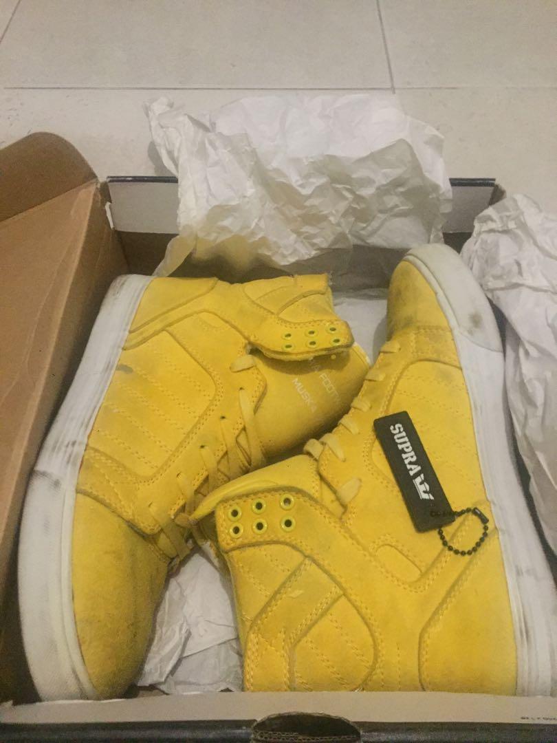 Supra Skytop Yellow Microfiber Fesyen Pria Sepatu Sneakers di