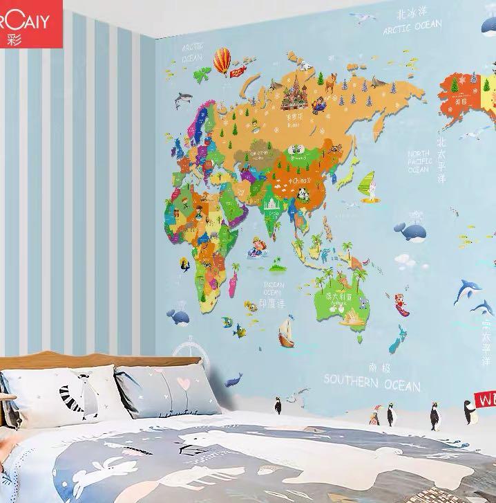 Wallpaper customized mural map for kids bedroom baby room living room ...