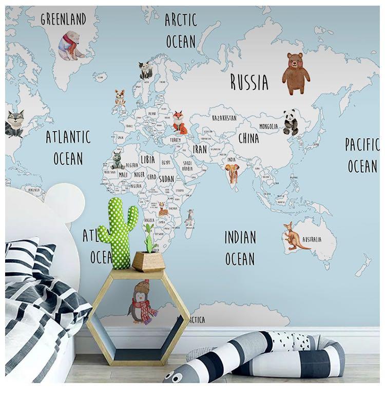Wallpaper customized mural map for kids bedroom baby room living room ...