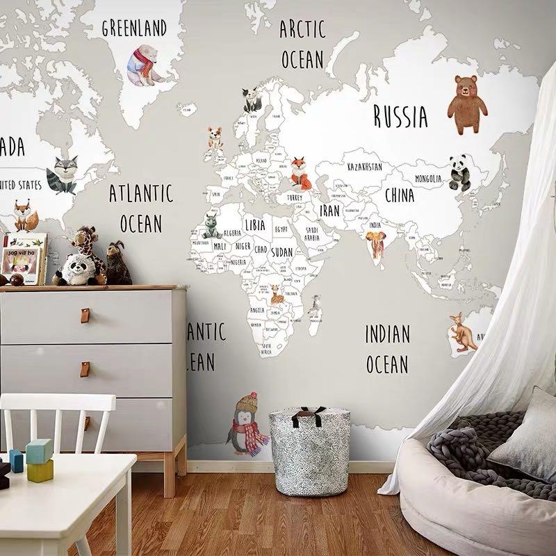 Wallpaper customized mural map for kids bedroom baby room living room ...
