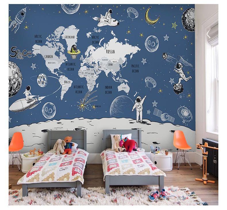 Wallpaper customized mural map for kids bedroom baby room living room ...