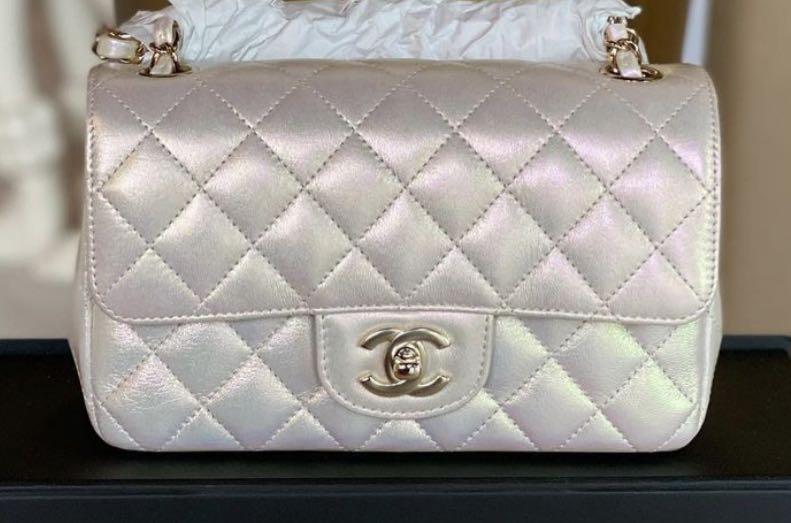 20B Chanel mini rectangular in iridescent ivory, Luxury, Bags