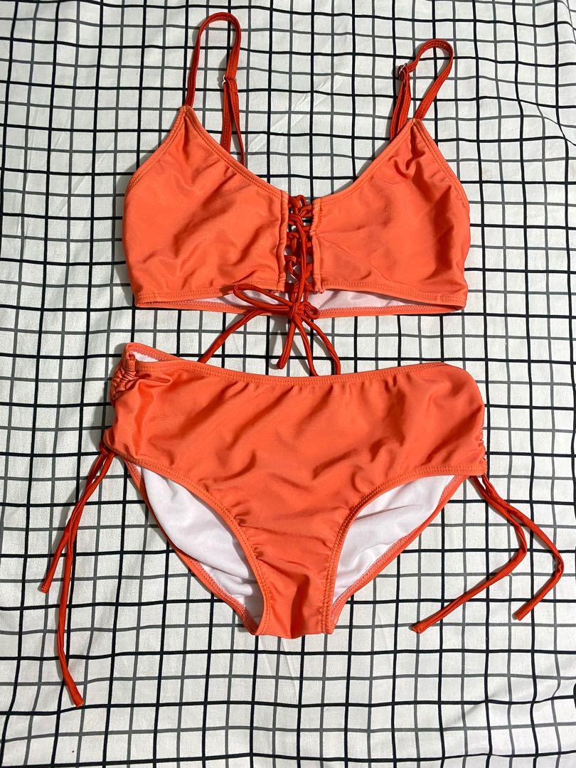 Orange lace up swimsuit Clearance