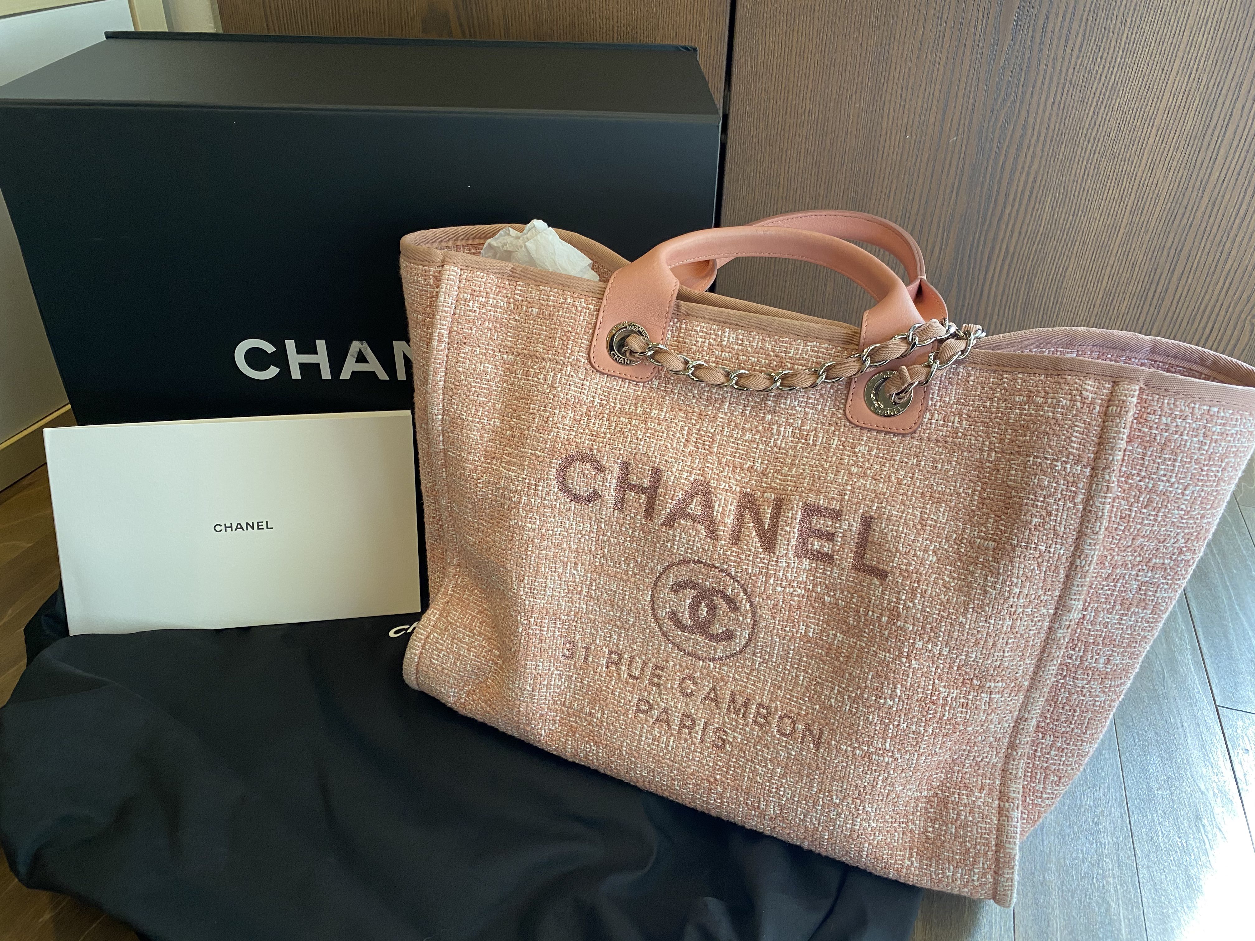 CHANEL Canvas Large Deauville Tote White Navy 168939  FASHIONPHILE