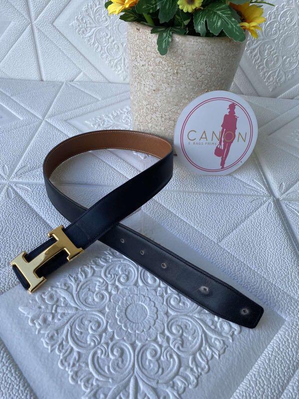 Hermes Reversible Belt Black Tan 65cm. Made in France. Gold