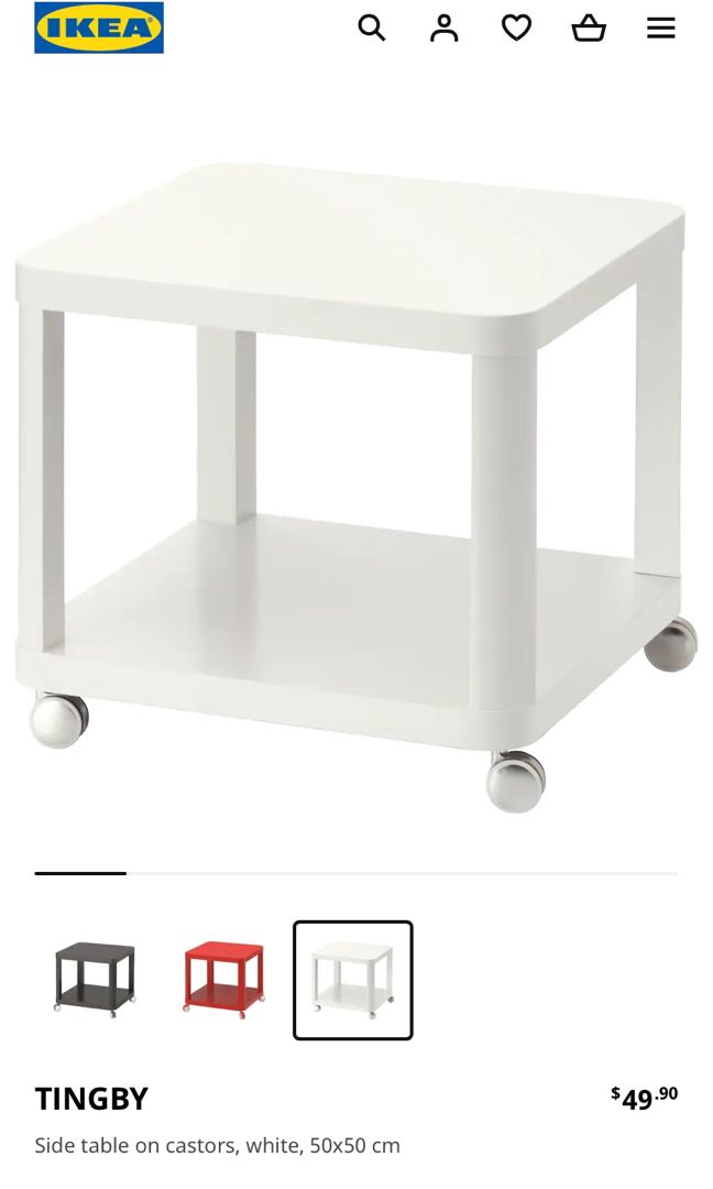 Ikea Tingby side table with wheels white, Furniture & Home Living