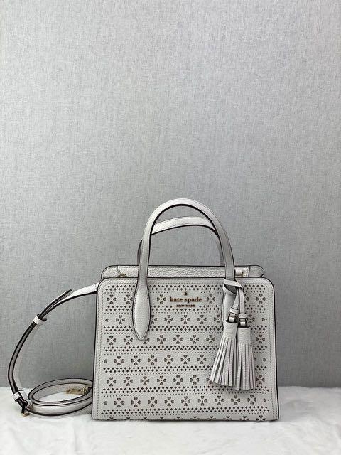 Kate Spade Rowe Small Perforated Top Zip Satchel in White Dove