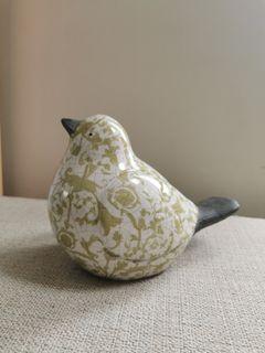 Large green and white ceramic bird with floral pattern design room decor decoration