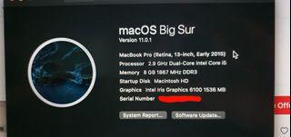 Mac Book Pro Retina, 13 inch, Early 2015