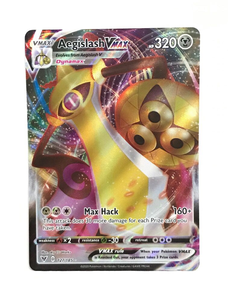 aegislash vmax pokemon card PSA 10 #127 Vivid Voltage [1MM] Max Hack (160+) This attack does 30 more damage for each Prize card you have taken Aegislash VMAX Vivid Voltage Pokemon