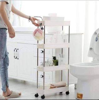 Space Saving Portable Moving Rack Kitchen Storage Shelf Wall Cabinets Bedroom Bathroom Organizer White Trolley