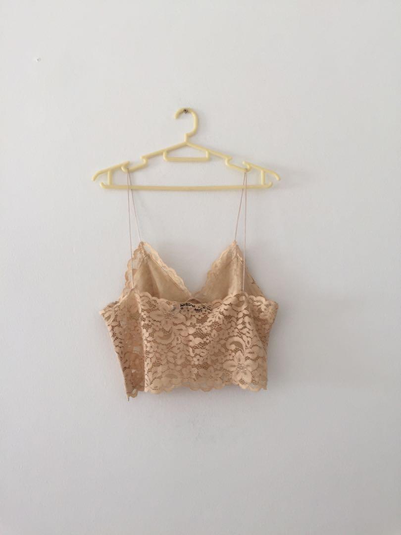 Stylish Zara Crochet Bralette Crop Top - Nude Color