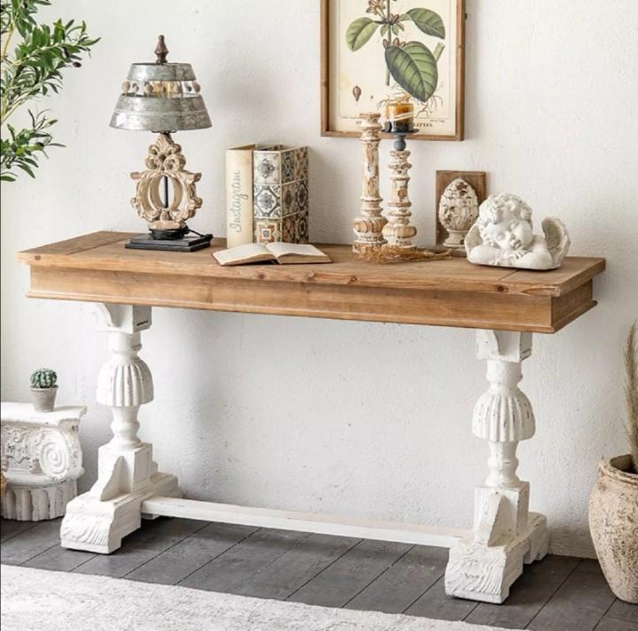 21kg Solid Oak Wood Heavy Structure L150 Cm Hallway Console Table Victorian Shabby Chic Past Furniture Home Living Tables Sets On Carou 21kg Solid Oak Wood Heavy Structure, Heavy Wood Console Table