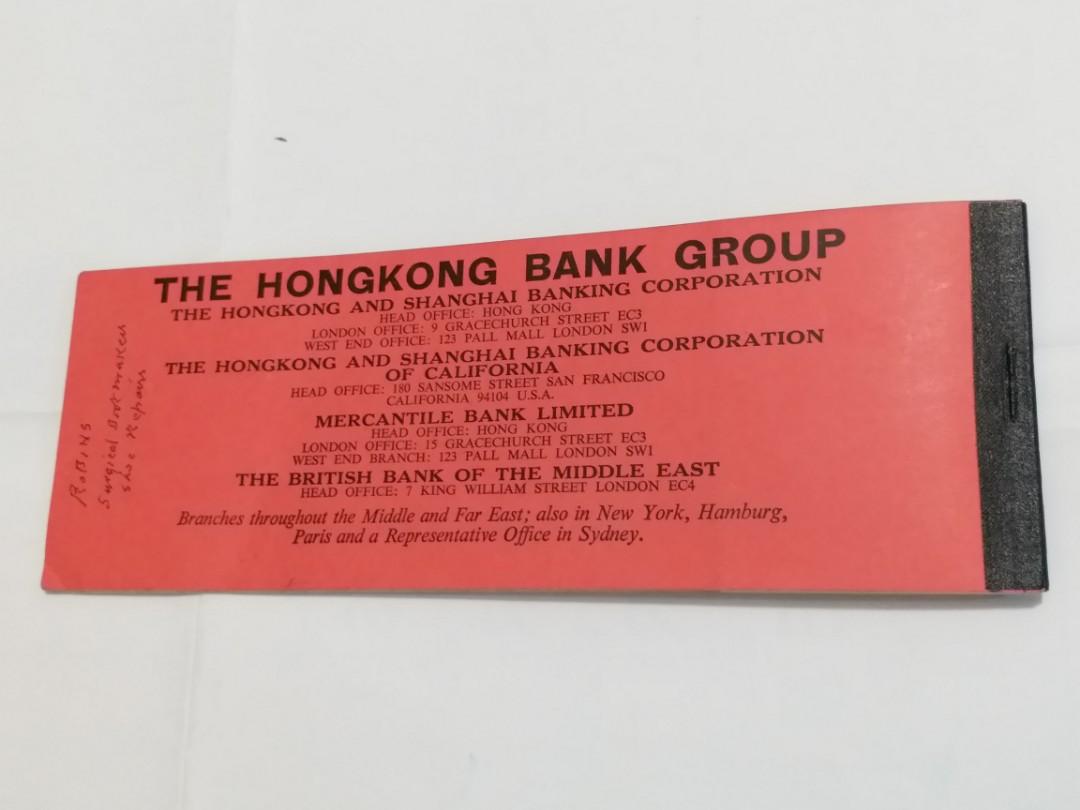 60年代匯豐銀行支票簿一本內有一張未使用的支票，品相如圖，只限郵寄,掛號$20 本人銀行户口只限恆生銀行(HANG SENG BANK),  興趣及遊戲, 收藏品及紀念品, 古董收藏-