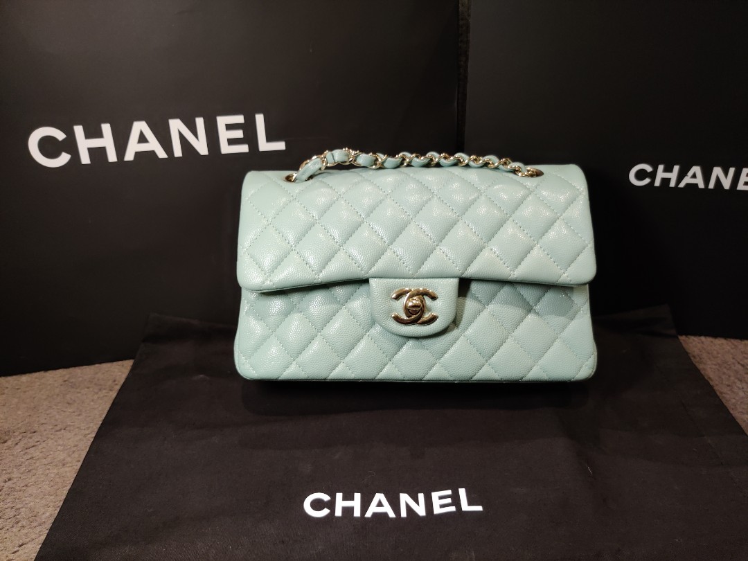Chanel 20C tiffany blue small caviar classic flap bag with LGHW, Luxury,  Bags & Wallets on Carousell