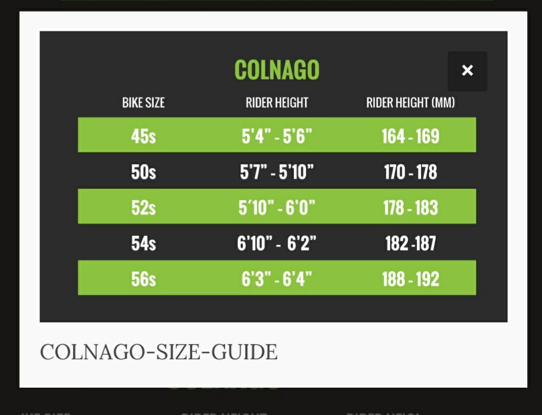 Colnago clx 3.0 2025 size chart