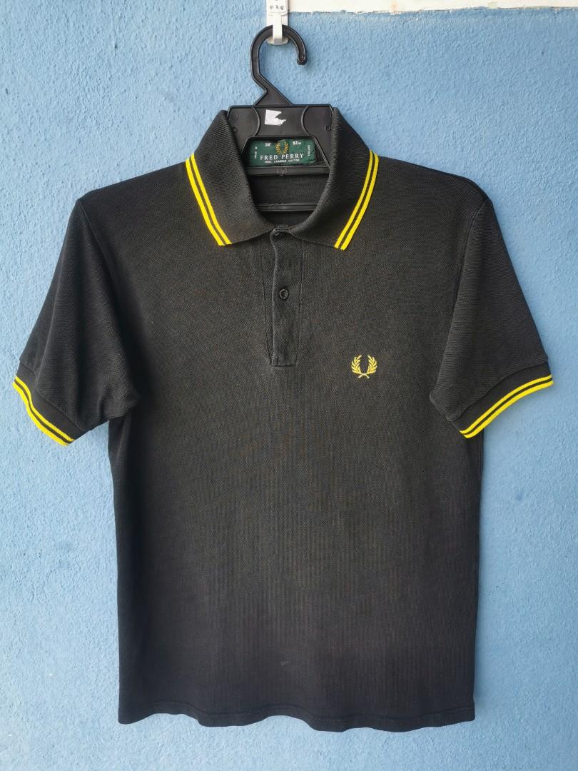 Fred Perry Black Yellow Men s Fashion Tops Sets Tshirts