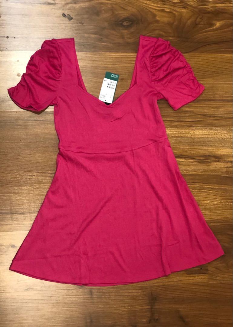 h&m pink puff sleeve dress