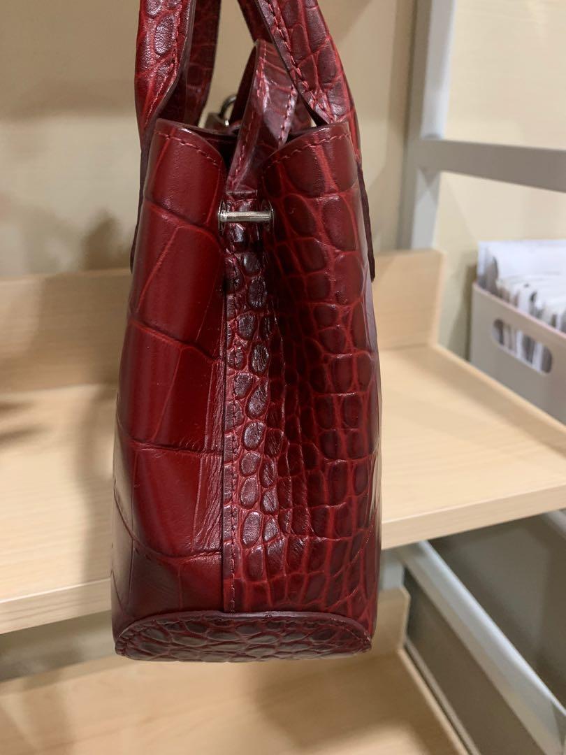 Longchamp Red Croc Embossed Leather Roseau Tote Longchamp