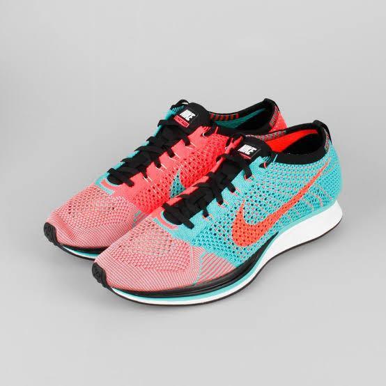 nike flyknit pink and blue