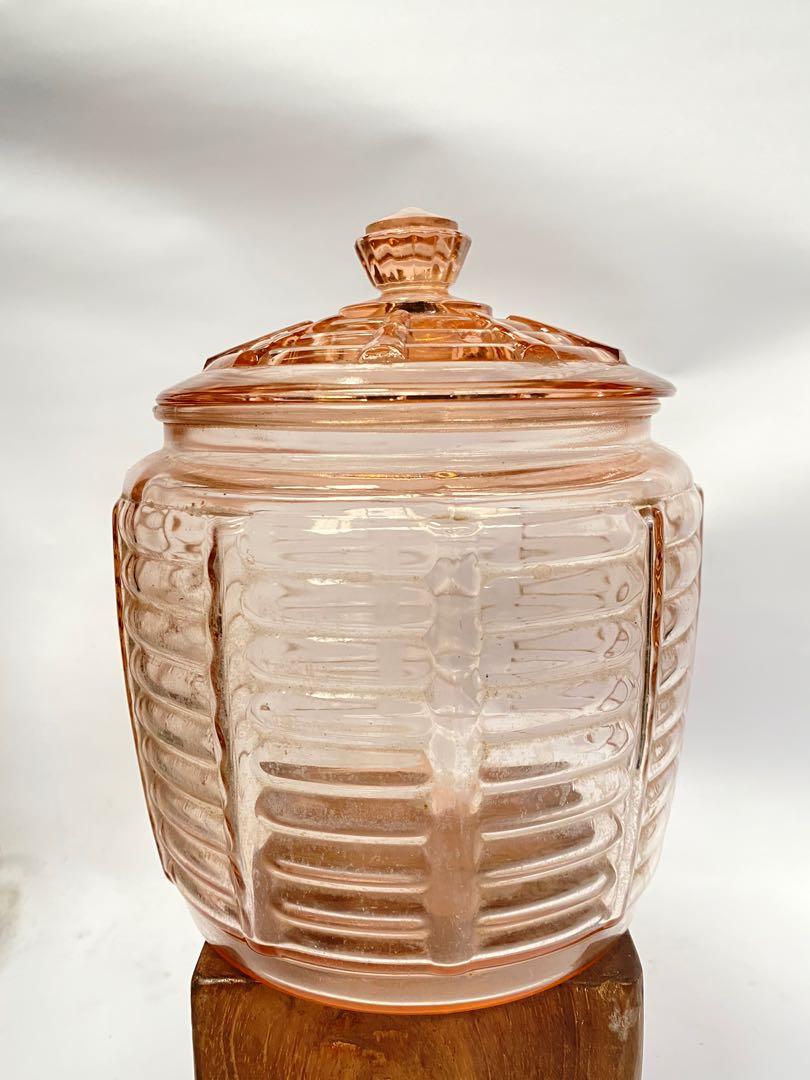 Old Pink depression glass cookie jar (Category: Food Organization & Storage) located in Quezon City. Submitted by anjherga27 (Listing ID 1046264640, Image 3). Description: Old Pink depression glass cookie jar 7 1/2 x 5 1/2 inches.