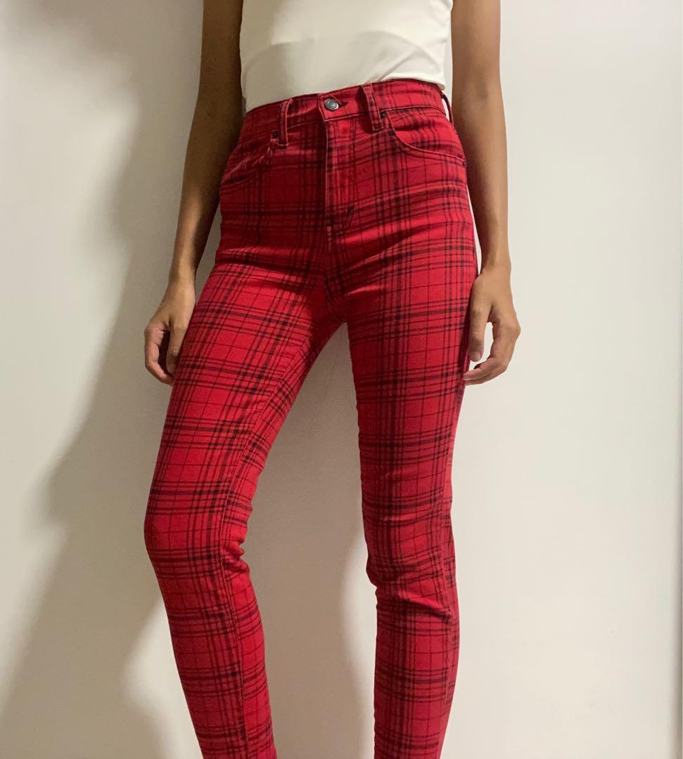 Pull and best sale bear tartan trousers