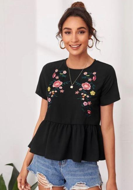Peplum embroidered tops Outlet