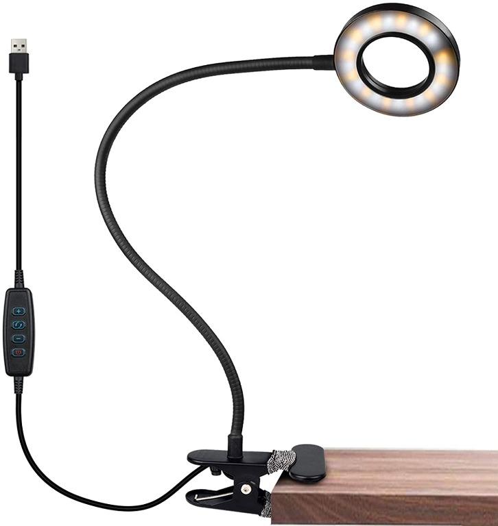 iVict Desk Lamp Clip on Light, 48 LEDs USB Clip Ring Light with 3 Color  Modes 10 Dimmable Brightness, Eye Protection Desk Light, 360° Flexible